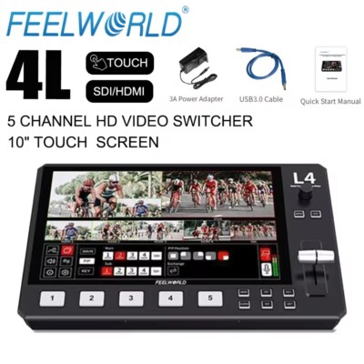 FEELWORLD L4 5-CH Multi Camera Video Mixer Switcher 10.1 inch Touch Screen Panel