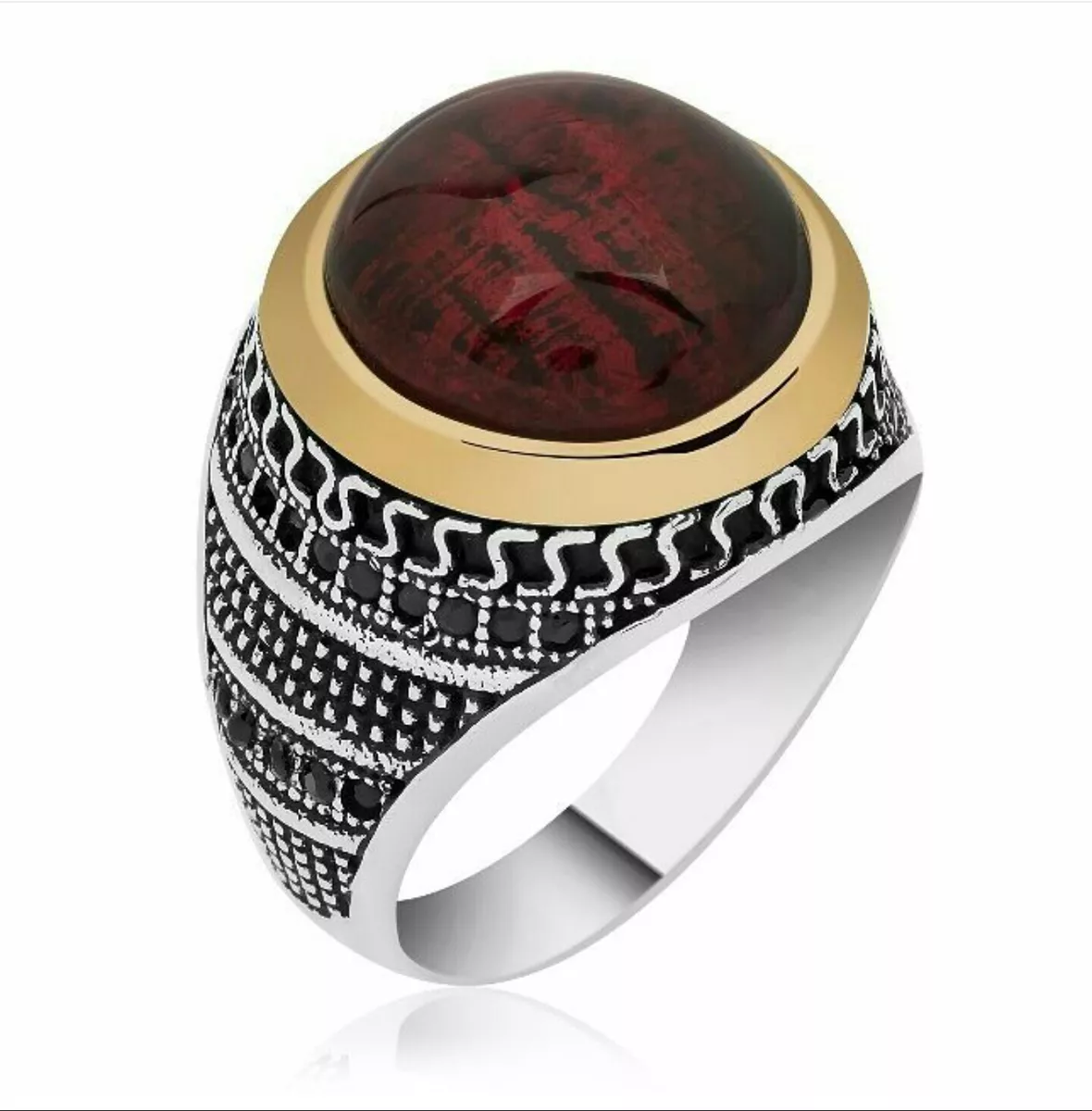 Bague Chevali re Homme 12g en Argent massif 925 Serti Ambre strass