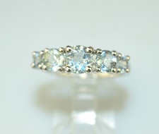 STERLING SILVER RING BAND WITH 5 GRADUATED SYNTHETIC AQUAMARINE STONES SIZE 6