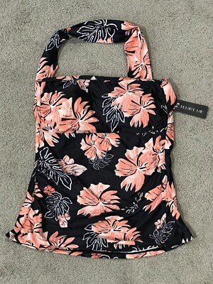 Tempt Me Tankini Swimsuit Top Women's Size S Black Orange Tropical One Shoulder