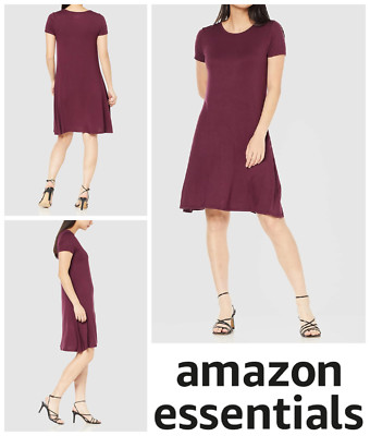 Amazon Essentials Swing Kleid Gr. L U-Ausschnitt Kurzarm 95% Viskose Lila