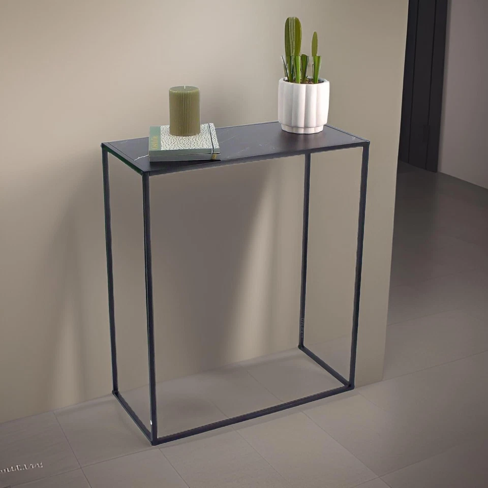 Black Marble Console Table Black Metal Frame With Shelf Side Table Bookshelf - Image 2 of 4