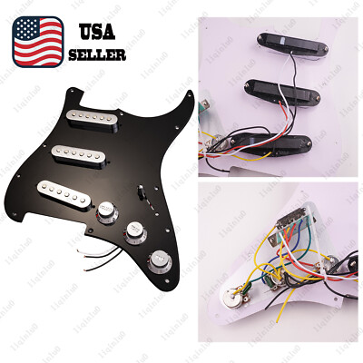 Prewired-Loaded SSS Pickguard Ceramic Pickups For Strat Glossy Black&Chrome