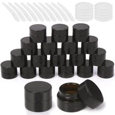 20Pcs 5ml Round Glass Jars with Liner Lids Spoons, 0.17oz Amber Refillable Cosme