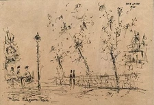 Yona Lotan (Lithuania / Israeli 1926 - 1998) Expressionism Abstract Ink Painting