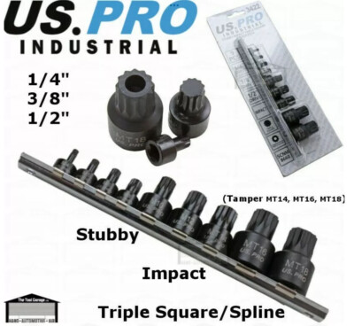 US Pro Industrial 9 Stck. 1/4 - 1/2 Stubby Impact Dreifach Vierkant XZN Bit Steckschlüssel 3422