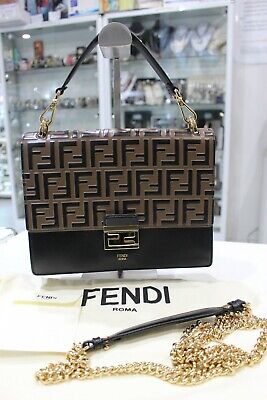 FENDI Kan I Embossed Leather Shoulder Bag - Excellent Condition & Authentic