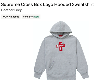 Supreme Cross Box Logo Hooded Sweatshirt Heather Grey FW20 - Size