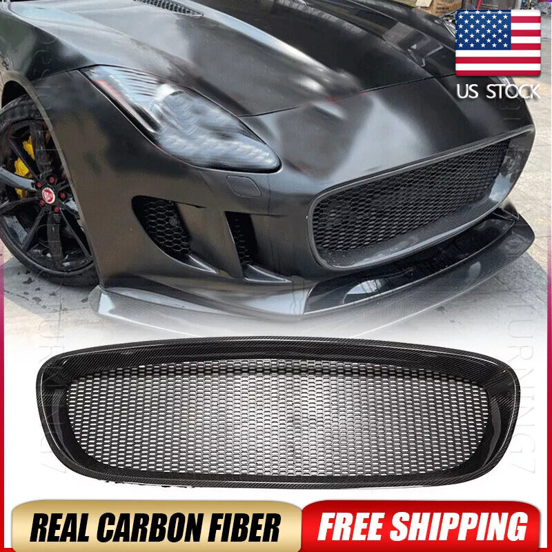 Jaguar F-Type 13-16 Carbon Fiber Front Bumper Grill Cover Trim  