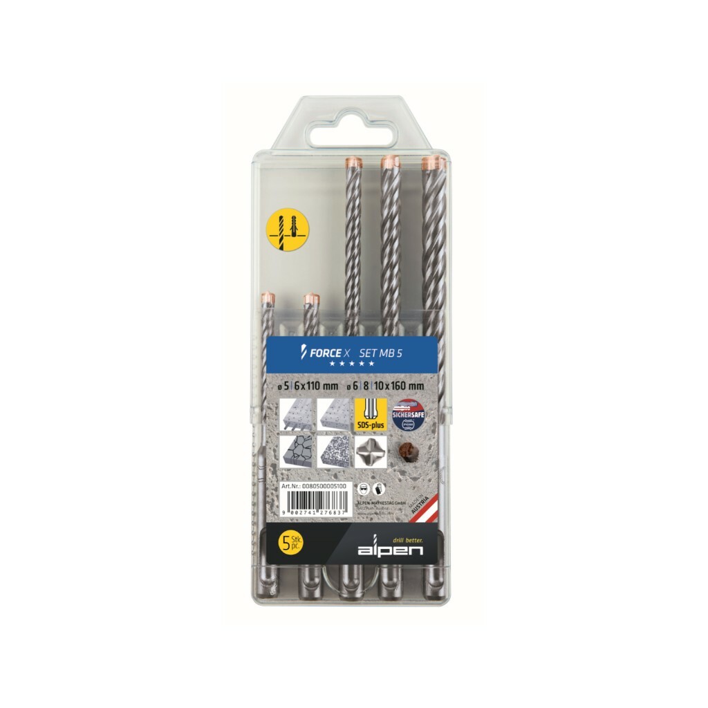 Alpen Ds+ Force X Mb 5 0080500005100 Bohrer-Set Für Beton 5 Teile 5 Mm, 6 Mm, 8 Mm, 10 Mm Sds-Plus 1 Stk. - Bild 2