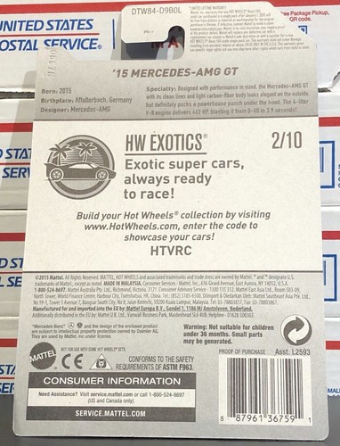 Mercedes AMG GT 2017 Hot Wheels '15, amarillo, #2/10 HW exótico, #256/365 - Imagen 2 de 6