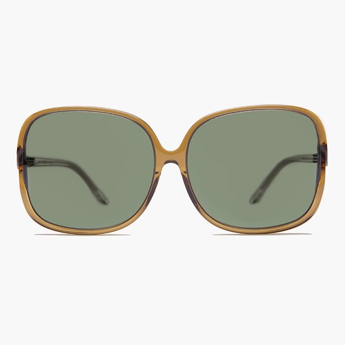 Oversized Square Polarized Green Lens Sunglass Crystal Amber Frame - Jackie - Picture 2 of 3