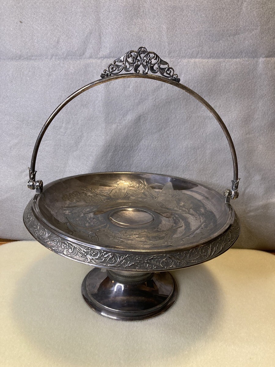 Silver Plate Compote bowl botanical & butterflies Meriden, Conn