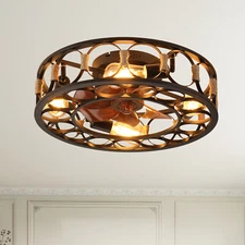 20'' Farmhouse Ceiling 6 Speeds Enclosed Caged Fan Light With  Remote Control UL