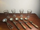 Atq Gilchrist Ice-cream Scoops & Vtg Milk Shake Glasses Lot Of  9,#31 Wooden,VGC