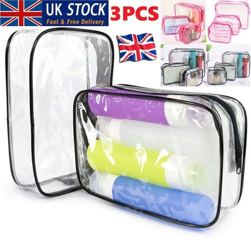 3X Toiletry Airport Security Holiday Travel Bags Clear Plastic Makeup