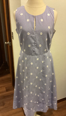 Karl Lagerfeld Women s Size 8 Blue Striped White Polka Dot Fit/Flare Dress NWOT