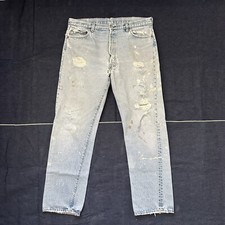 Vintage 1980s Thrashed Paint Splattered Levis 501 Made In The USA Size 37x32