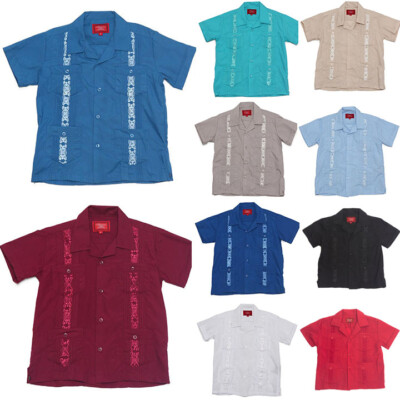 Boys Junior Guayabera Cuban Short Sleeve Wedding Beach Casual Kids Shirts   2017
