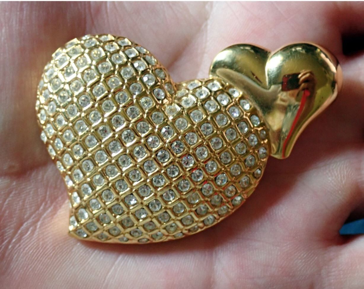 Large Authentic Swarovski Crystal Double Heart Br… - image 6