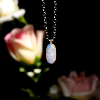 Sterling Silver, Australian Coober Pedy Opal Doublet Pendant Opal Necklace LOR2