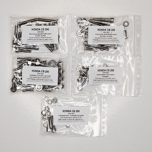 Kit vis allen inox Honda CB 200 de 1974 à 1976 pour restauration moteur premium