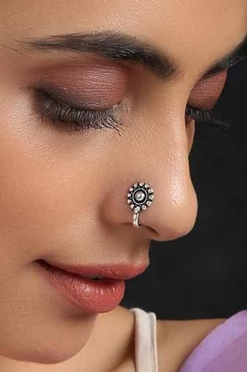 Рождественский подарок индийский этнический нос кольцо окисленный зажим на гвоздики нос уха заколка - Изображение 2 из 4