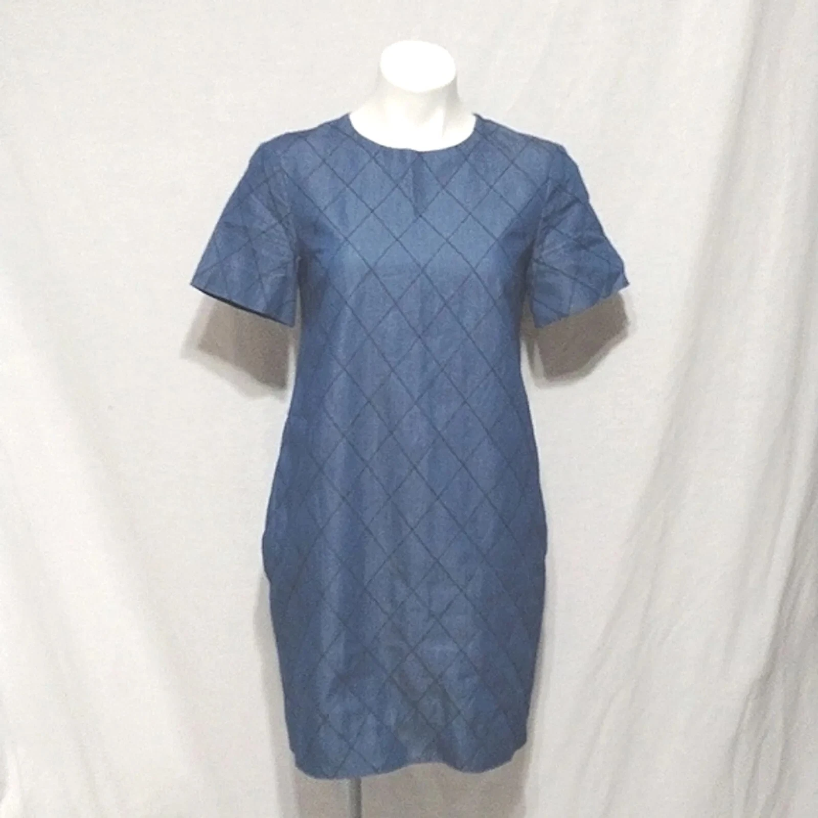 Abito Kate Spade New York blu trapuntato chambray maniche corte tubino taglia 2