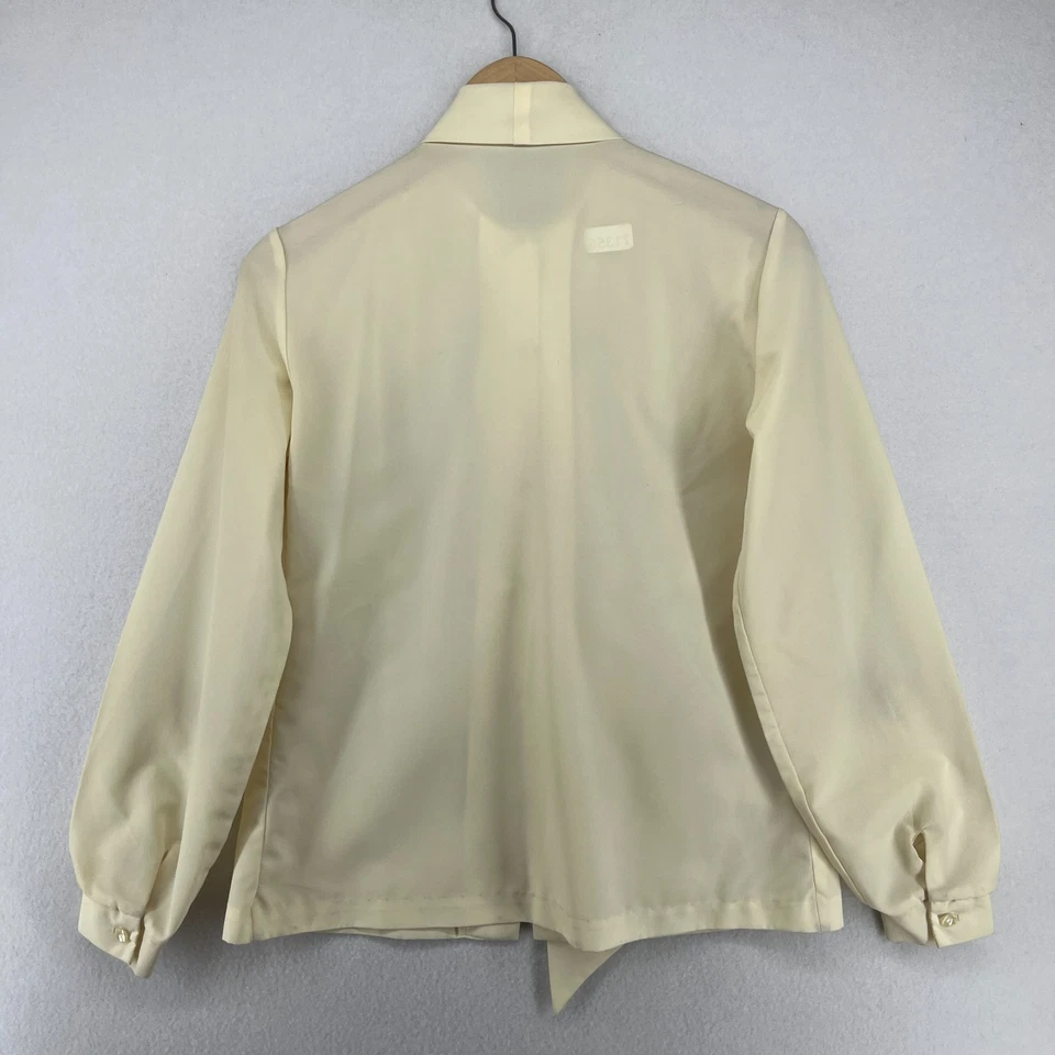 LEE MAR Top Womens S Texturized Dacron Tie Neck Button Up Blouse Off White VTG - Image 2 of 4