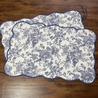 Quilted Toile Floral King Size Pillow Shams (2) Blue Cotton Scalloped Cottage