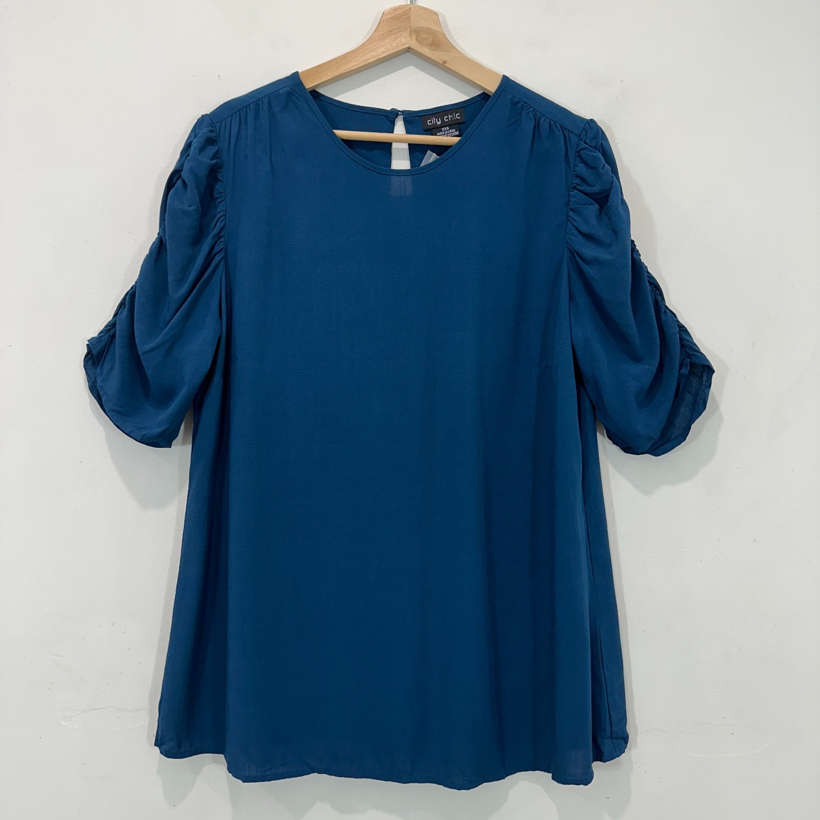 City Chic Top Women XXS (AU 12) Teal Ruched Half Sleeve Viscose NEW