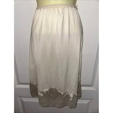 Vintage 60s Cream/Ivory Lace Half Slip with Tan Lace Hem