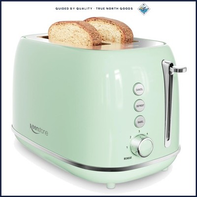 Retro 2 Slice Stainless Steel Toaster with 6 Shade Settings & Extra Wide Slots