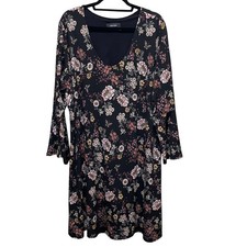 Karen Kane Floral Bell Sleeve Swing Dress Black Multicolor Women’s Plus Size 3X