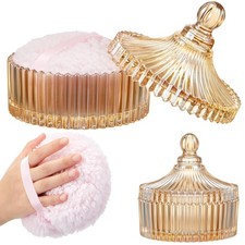 Tioncy 2 Pcs Extra Large Dusting Powder Puff and Container for Women-6'' Glass C