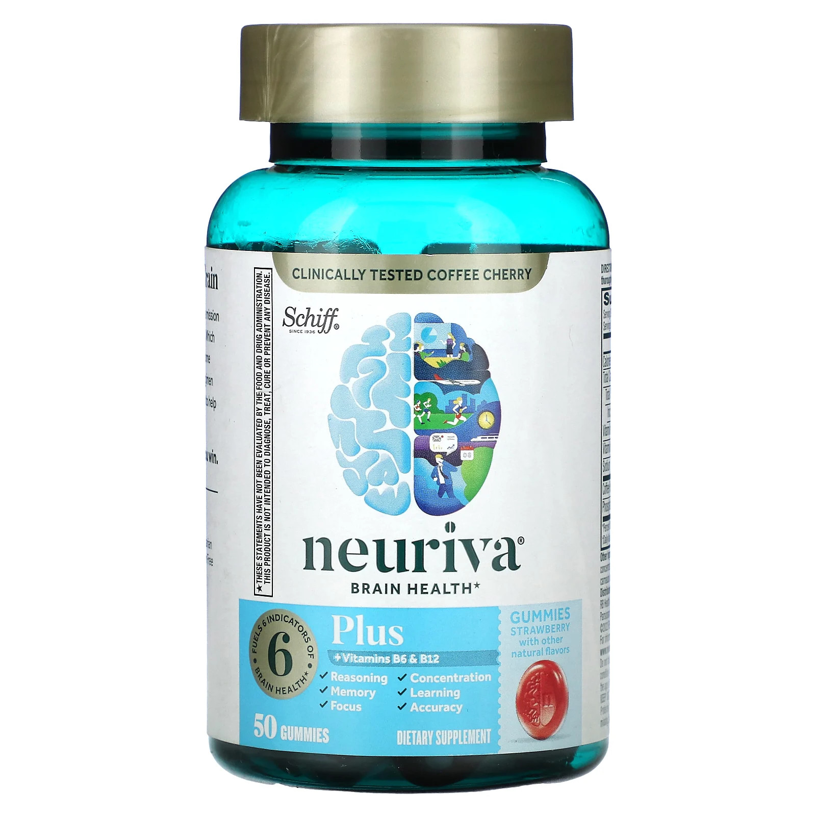 Neuriva Brain Health, Плюс витамины B6 и B12, клубника, 50 жевательных конфет