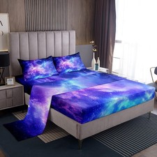 Purple Galaxy Bedding Set Full Kids Teens Girls Boys Starry Sky Fitted Sheet ...