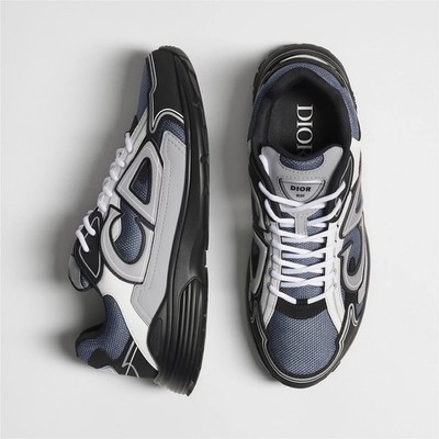 Dior B30 Blue Gray Black White Mesh Leather Low Top Sneakers Athletic Designer