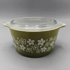 Vintage Pyrex Spring Blossom Green Crazy Daisy Casserole Dish with Lid 473 1Qt