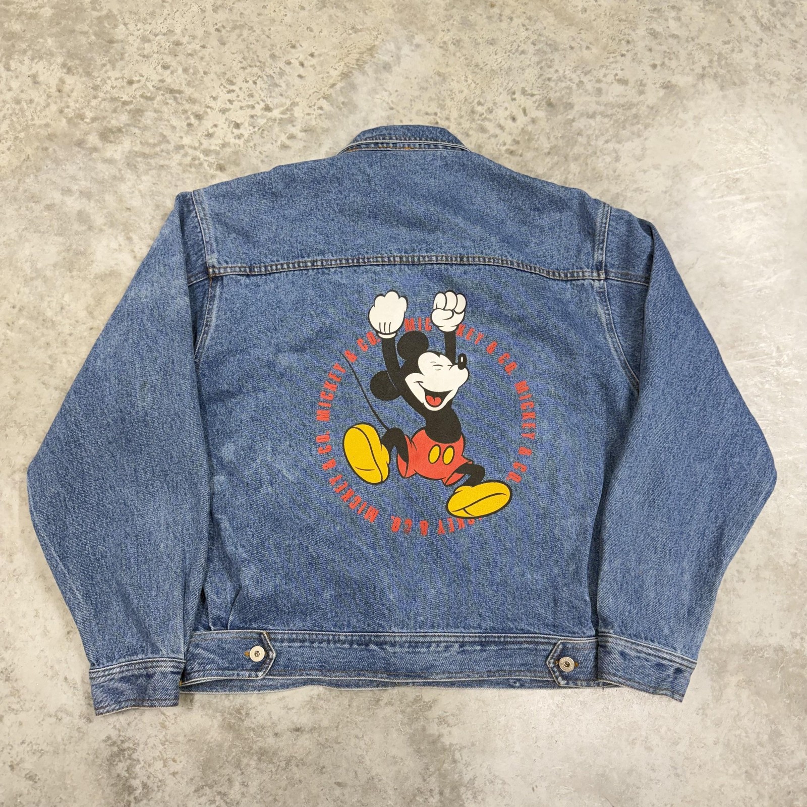 Vintage Mickey & Co Jacket Mens Large Blue Denim Bomber Mickey Mouse 90s