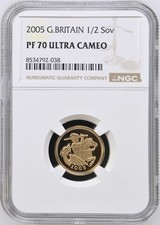 2005 Gold Half Sovereign, Elizabeth II, NGC PF70 ULTRA CAMEO