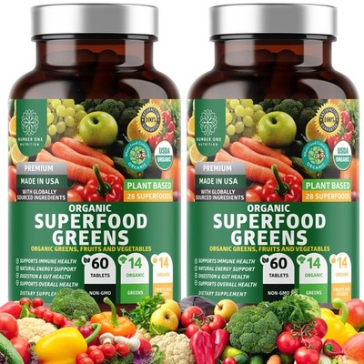 2-Pack N1N Premium Organic Green Superfood, Fruits  Veggies 28 Powerful Ingre...