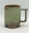 Vintage Frankoma Pottery C1 Green & Brown Footed Tea Coffee Mug Cup 4"