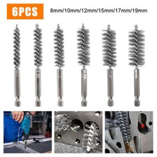 6x Stainless Steel Wire Brush Bore CleaningBrush 1/4" Shank For Drill Power Tool