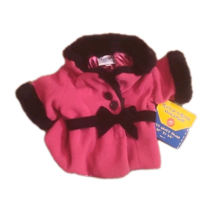 Pink Magenta Fleece Coat with Black Faux Fur Trim by Build-A-Bear