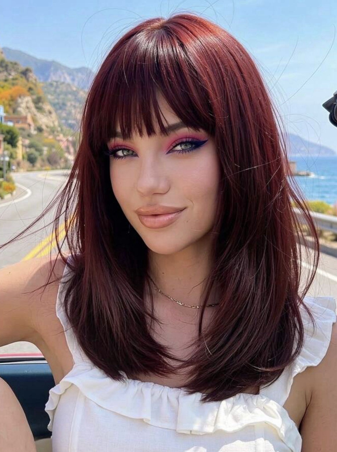 Perruque synthétique thermorésistante 35cm rouge cuivré avec 4 bonnets ajustables