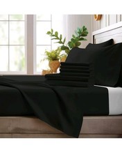 Bamboo Bay Black 7 Piece Sheet Set Viscose Matress Up To 16" Deep For SPLIT KING