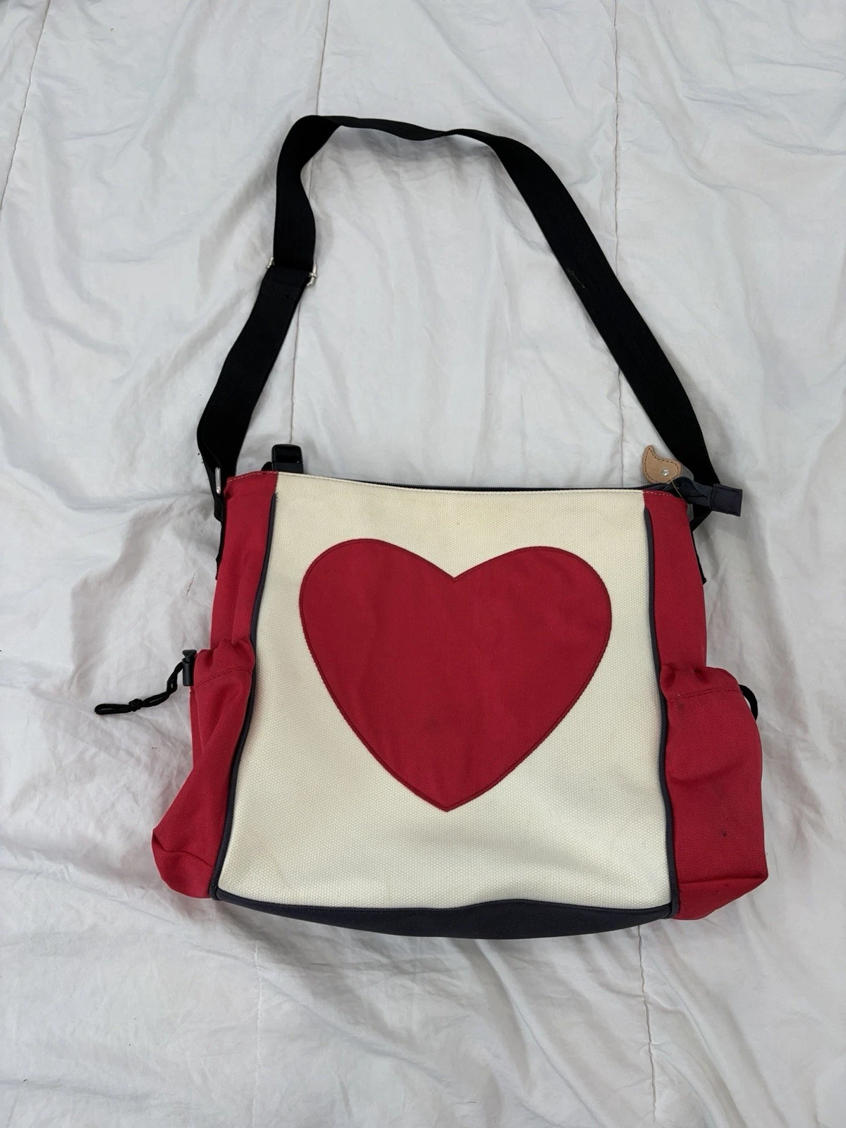 DANTE BEATRIX NYC- Cream and Red Heart Diaper Bag with Changing Pad