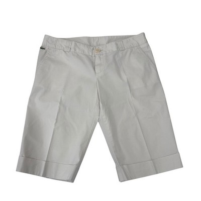 Lacoste Womens Ivory Mid-Rise Bermuda Shorts Size 40 Cotton Blend