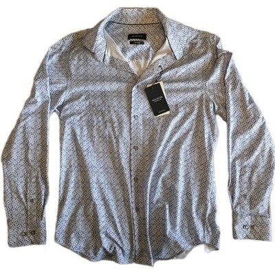 $179 original Bugatchi Men's Blue White Geometric Long Sleeve Button-Up Shirt M